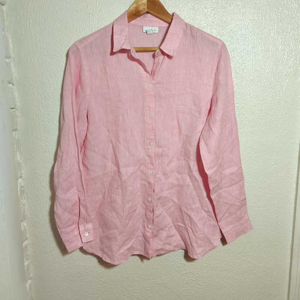 J Jill Love Linen Button Down Tunic Boyfriend Shirt sz S Light Pink Coastal Chic